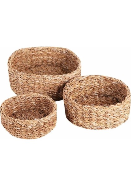 Yuvarlak Bambu Rattan 3'lü Lüx Sepet Takımı