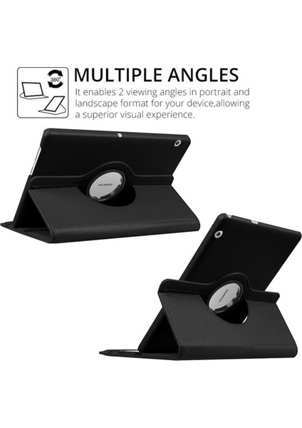 Huawei Matepad T10 Uyumlu Kılıf Standlı 360° Rotatable Pu-Leather Case Pembe