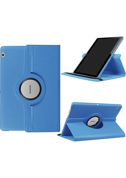 Huawei T5 10 Inc Uyumlu Kılıf Standlı 360° Rotatable Pu-Leather Case Mavi