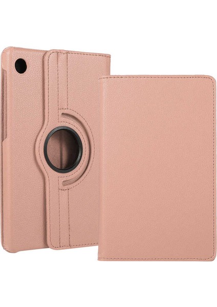 Lenovo M10 (TB-X306F) Uyumlu Kılıf Standlı 360° Rotatable Pu-Leather Case Rose Gold