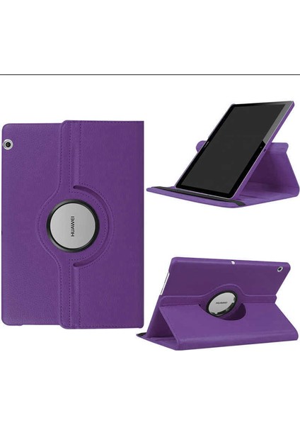 Huawei T3 10 Inc Uyumlu Kılıf Standlı 360° Rotatable Pu-Leather Case Mor