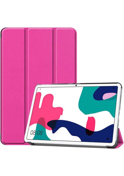 Huawei Matepad T10 Uyumlu Kılıf Standlı Ön ve Arka Kılıf Canpay Smart Case Pembe