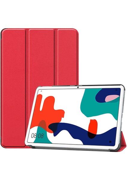 Huawei Matepad 10.4 Uyumlu Kılıf Standlı Ön ve Arka Kılıf Canpay Smart Case Kırmızı