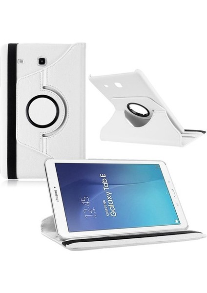 Samsung Galaxy T560 Uyumlu Kılıf Pu-Deri 360 Derece Dönebilen Stand Özelliği Beyaz