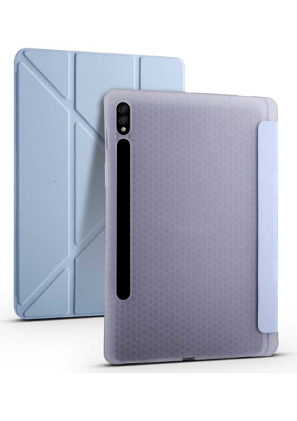 Samsung Galaxy T970 Uyumlu Kılıf Tab S7 Plus Candy-Pen Serisi Stand ve Kalem Bölmeli Mavi