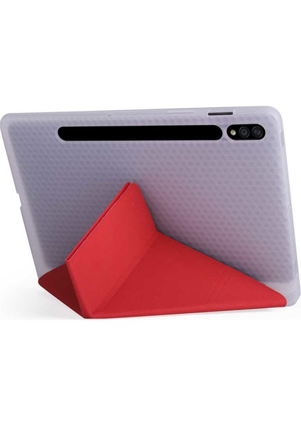 Samsung Galaxy T970 Uyumlu Kılıf Tab S7 Plus Candy-Pen Serisi Stand ve Kalem Bölmeli Mavi modelleri