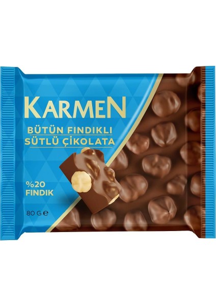 Bütün Fındıklı Sütlü Çikolata 80 gr