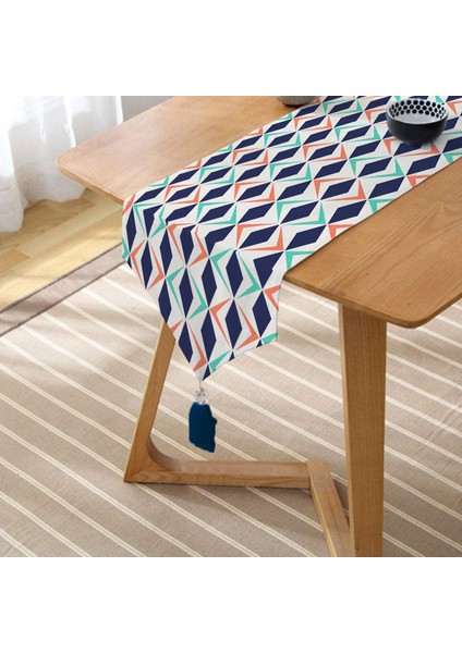 Renkli Geometrik Desenli Dijital Baskılı Modern Püsküllü Şönil Üçgen Runner fiyatları