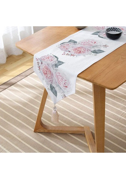 Soluk Çiçek Motifli Modern Baskılı Püsküllü Şönil Üçgen Runner fiyatları