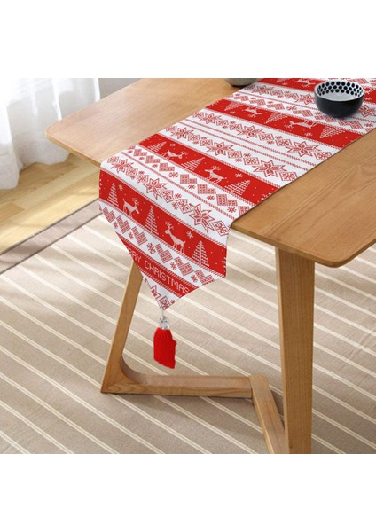 Kanaviçe Christmas Tasarımlı Dijital Baskılı Modern Püsküllü Şönil Üçgen Runner fiyatları
