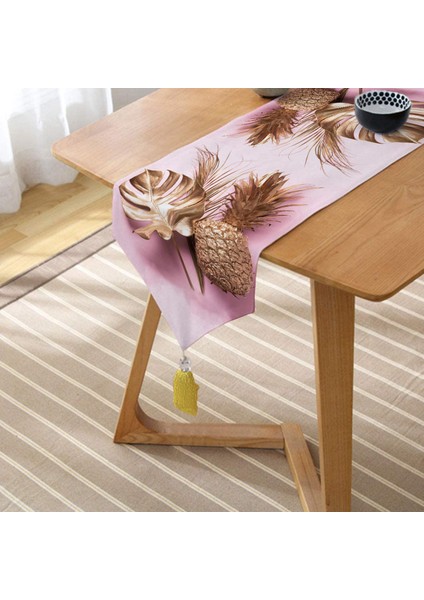 3D Yaprak ve Ananas Desenli Özel Tasarım Püsküllü Şönil Üçgen Runner