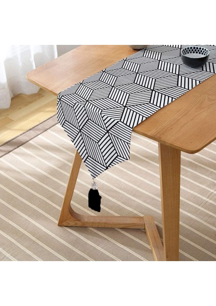 3D Cube Desenli Dijital Baskılı Modern Özel Tasarım Püsküllü Şönil Üçgen Runner