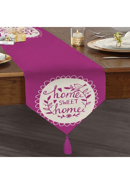 Home Sweet Home Dijital Baskılı Dekoratif Püsküllü Şönil Üçgen Runner