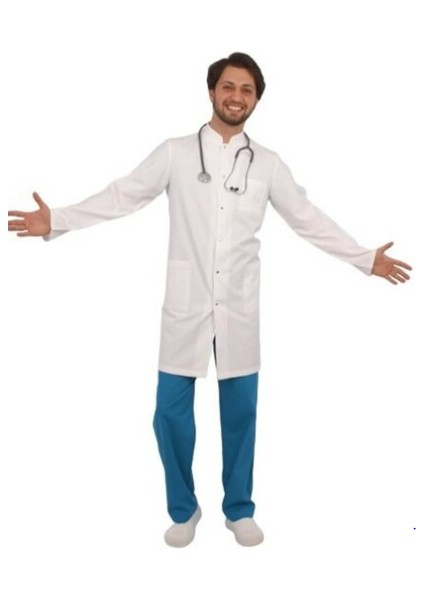 Doktor Hemşire Gold Alpaka Erkek Hakim Yaka Beyaz Önlük Uzun Boy Uzun Kol Uniforma