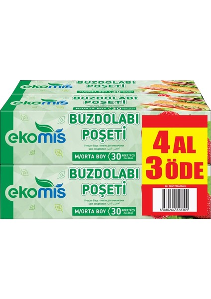 Buzdolabı Poşeti 4 Al 3 Öde Orta Boy 24 x 38 cm