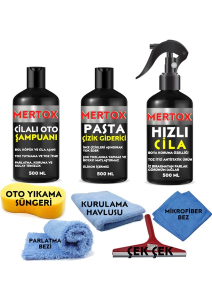 Otomobil Araç Araba Oto Temizlik ve Bakım Seti Oto Şampuanı+Ince Pasta+Hızlı Cila 3X500ML Temizleme Solüsyon Bakım