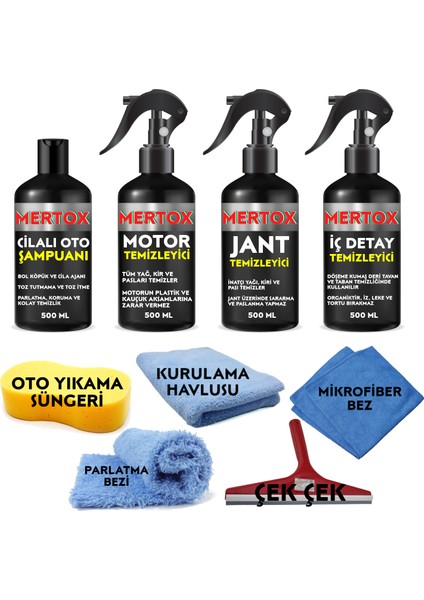 Otomobil Araç Araba Oto Temizlik ve Bakım Seti Motor Jant Iç Detay Temizleyici ve Oto Şampuanı 4X500ML