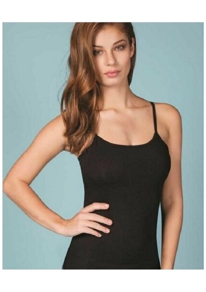 2128 Biyeli Ip Askılı Elastan Atlet Siyah