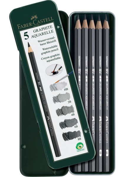 Grafit Aquarelle Çizim Kalemi Metal Kutu 5'li