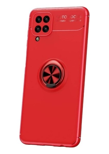 Samsung Galaxy M12 Kılıf Ultra Korumalı Yüzüklü Manyetik Ravel Silikon + Nano Ekran Koruyucu Kırmızı
