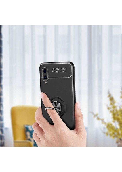 Samsung Galaxy A02 Kılıf Ultra Korumalı Yüzüklü Manyetik Ravel Silikon + Tam Kaplayan 5d Cam Ekran Koruyucu Lacivert