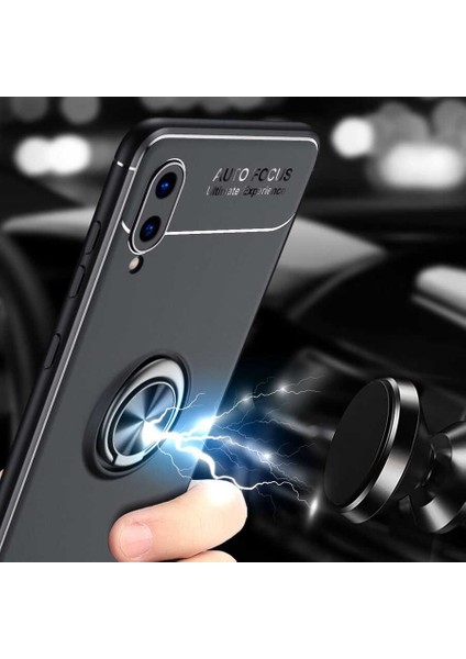 Samsung Galaxy A02 Kılıf Ultra Korumalı Yüzüklü Manyetik Ravel Silikon + Tam Kaplayan 5d Cam Ekran Koruyucu Lacivert