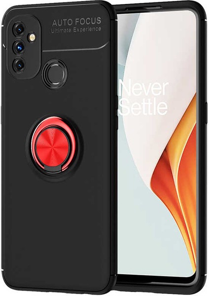 Oneplus Nord N100 Kılıf Ultra Korumalı Yüzüklü Manyetik Ravel Silikon + Tam Kaplayan 6d Nano Ekran Koruyucu Siyah - Kırmızı