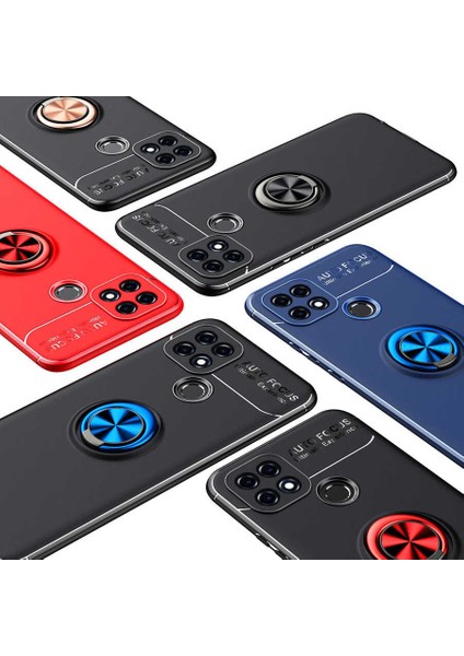 Oppo A15S Kılıf Ultra Korumalı Yüzüklü Manyetik Ravel Silikon + Tam Kaplayan 6d Nano Ekran Koruyucu Siyah