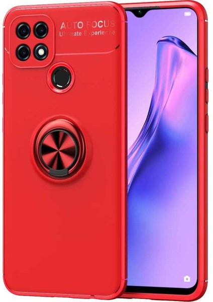 Oppo A15S Kılıf Ultra Korumalı Yüzüklü Manyetik Ravel Silikon + Tam Kaplayan 6d Nano Ekran Koruyucu Kırmızı