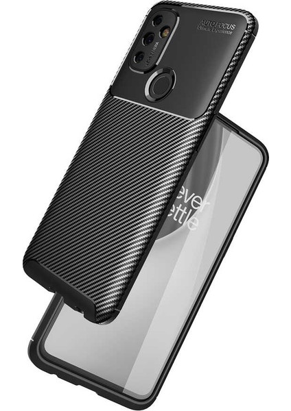 Oneplus Nord N100 Kılıf Karbon Desenli Lux Neyro Silikon + Tam Kaplayan 5d Cam Ekran Koruyucu Kahverengi