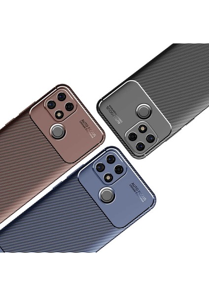 Oppo A15S Kılıf Karbon Desenli Lux Neyro Silikon + Tam Kaplayan 6d Nano Ekran Koruyucu Kahverengi