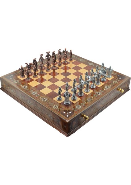 Gifthome Metal Satranç Takımı/seti;battal,ispanyol,antik,sedefli,ceviz ,çekm. Satranç Tahtası