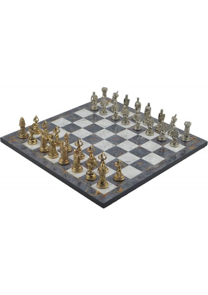 Gifthome Metal Satranç Takımı/seti;orta,osmanlı&bizans,parlak,gri Mermer Desenli Satranç Tahtası