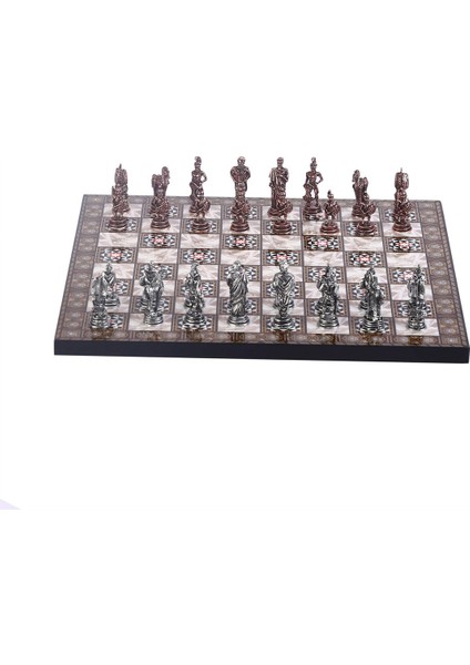 Gifthome Metal Satranç Takımı / Seti ; Küçük Boy, Truva Figürlü, Antik Satranç Taşı ve Mdf, Sedef Desenli Satranç Tahtası fiyatları
