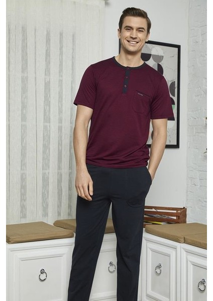 Kly 7618 Erkek Midi Yaka 3'lü Pijama Takımı