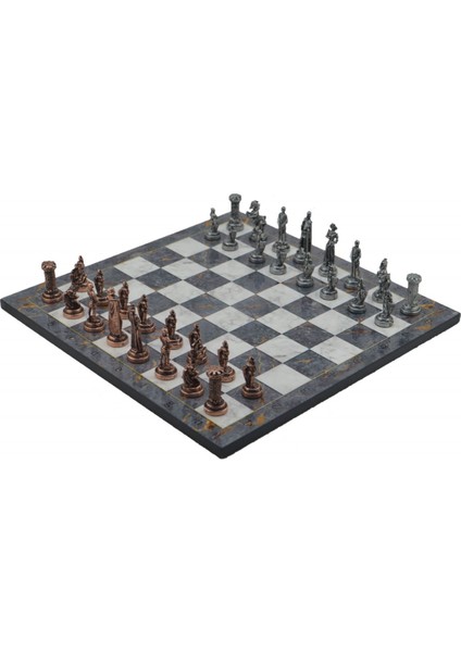 Gifthome Metal Satranç Takımı / Seti ; Orta, Ingiliz, Antik, Gri Mermer Desenli Satranç Tahtası