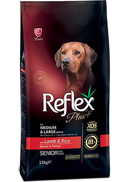 Orta Büyük Irk Kuzu Pirinç Yaşlı Köpek Maması 15 kg