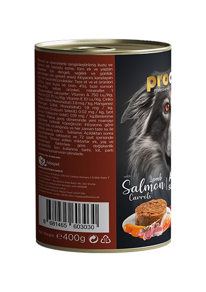 Adult Kuzu Somon ve Havuçlu Köpek Konservesi 400 gr fiyatları