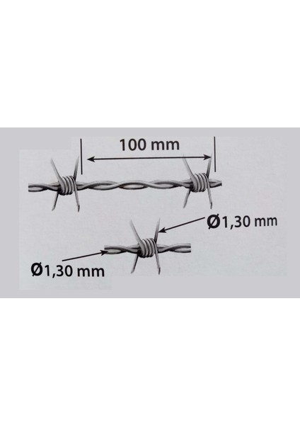 Dikenli Galvanız Tel 250 metre Uzunluk 1,30 mm x 130 mm