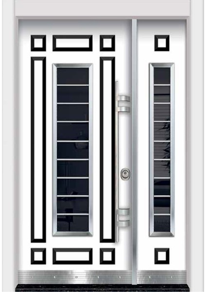 Beyaz Renk Kabartmalı Model Daire Giriş Kapısı, Hidrolik ve Bas-Aç Sistemli Çelik Kapı , Villa Kapısı
