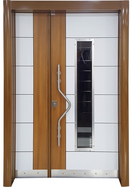 Çelik Kapı, Ahşap Desenli Apartman Girişi Çelik Kapı, Dış Mekan Apartman Kapısı