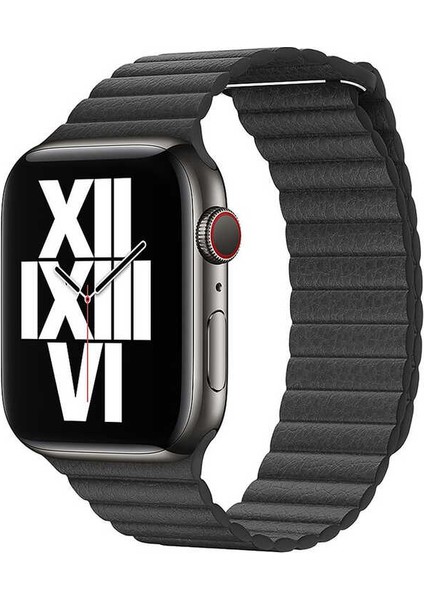 - Apple Watch 42mm - Kordon Deri Lop Kordon KRD-09 - Siyah
