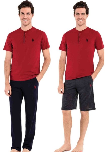 Erkek Pijama Takımı 3'lü 12005 | Bordo
