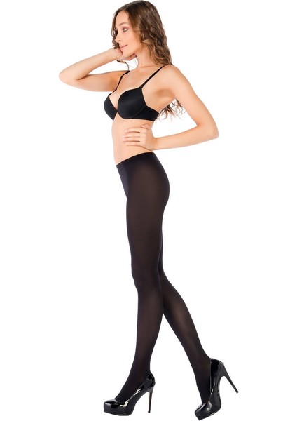 MICRO40 Orta Kalın Mat Külotlu Çorap | Siyah