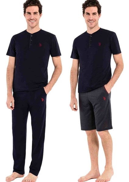 Erkek Pijama Takımı 3'lü 12005 | Lacivert