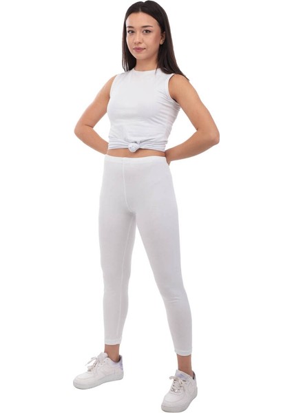 Düz Uzun Kadın Tayt 173 | Beyaz