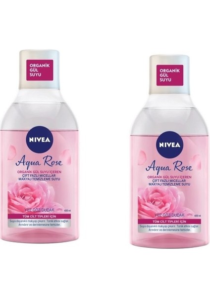 Aqua Rose Micellar Gül Suyu Çift Fazlı Makyaj Temizleme Suyu 400 ml x 2 Adet