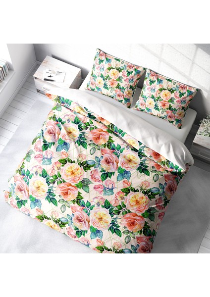 Flower Spring 3D Pamuk Saten Çift Kişilik Nevresim Takımı