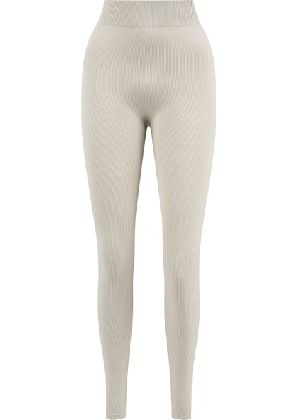 Buz Gri Dikişsiz Ripli Tayt