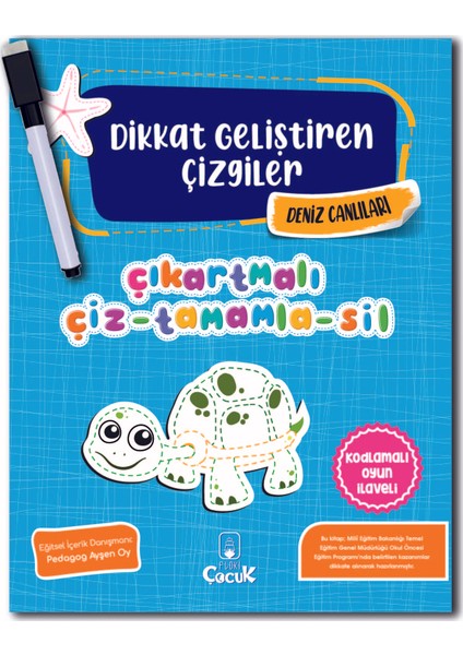 Dikkat Geliştiren Çizgiler-Deniz Canlıları + Çiz-Sil Kalem